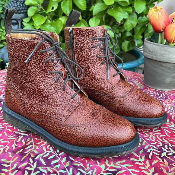 Dr. Martens Delphine Caramel Brown Brogue Detail Wingtip Ankle Boots - Picture 3 of 17